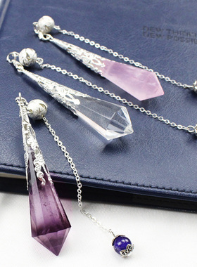 如鸿天然水晶灵摆吊坠彩色萤石单尖水晶原石男女款项链礼品尾链