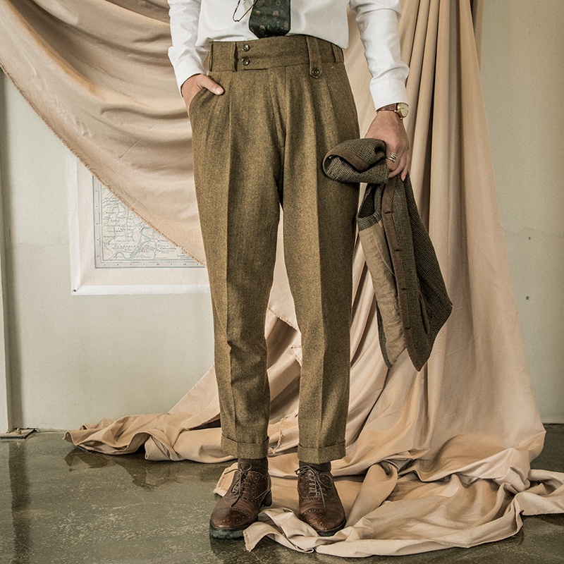 SOARIN YUPPIE英伦复古羊毛裤男 廓尔格休闲直筒高腰西装九分裤