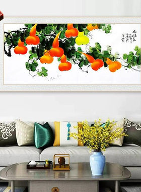 五福临门国画新中式客厅装饰画葫