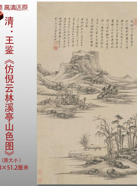 清代王鉴仿倪瓒溪亭山色图传统山
