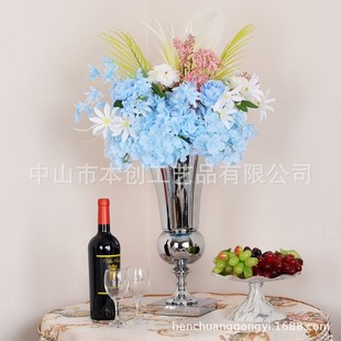 饰花瓶铁艺花架结婚K用品电镀金色花器插花摆 婚庆道具路引婚礼装
