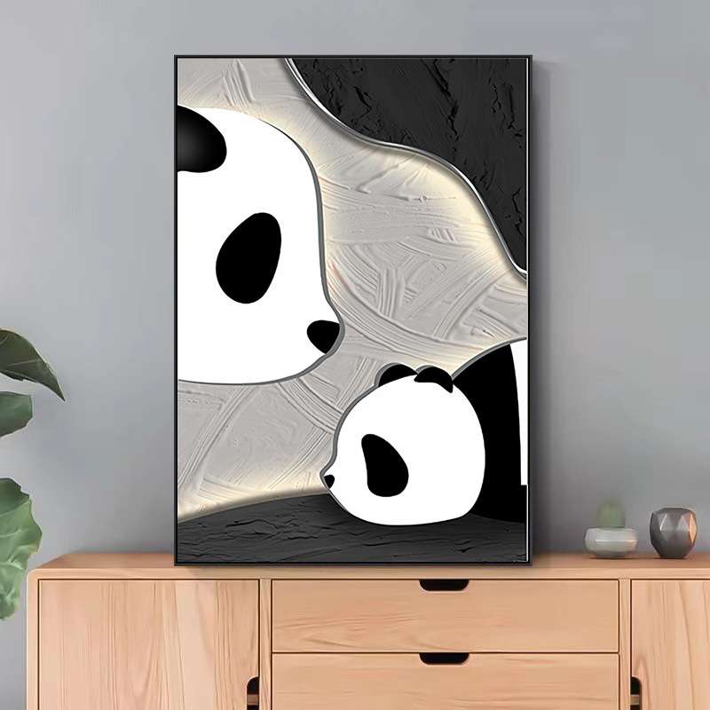 可爱动物背景墙挂画餐厅氛围感摆画现代简约熊猫卧室单幅装饰画图片