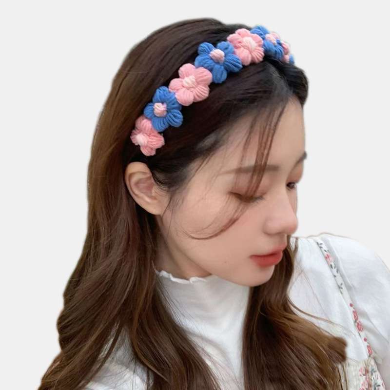 彩色泡芙花朵发箍手工毛线钩织糖果可爱甜美少女儿童秋冬洗脸头饰