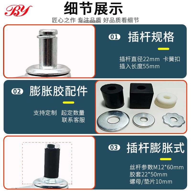 单轴灰色大插杆式脚轮3寸4寸5寸PVC万向轮精益管推车线网货架轮子