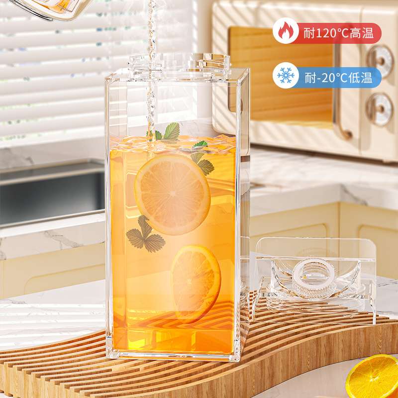 1900ml透明方型牛奶盒杯子创意日式塑料水杯大容量果汁杯