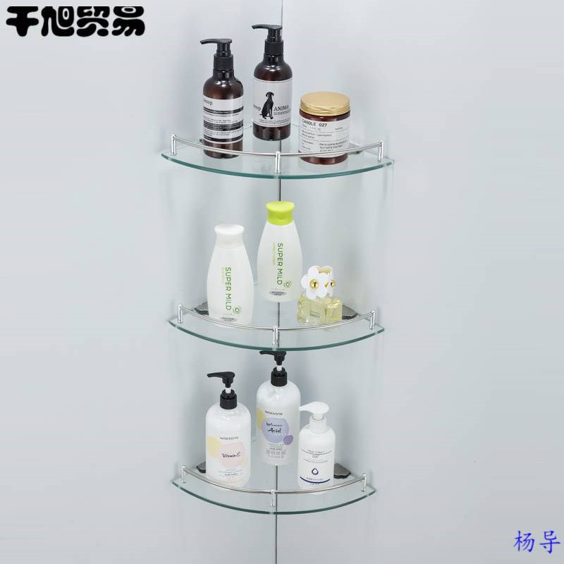 卫生间三角置物架壁挂浴室五w金挂件玻璃角架卫浴双层三角形置物