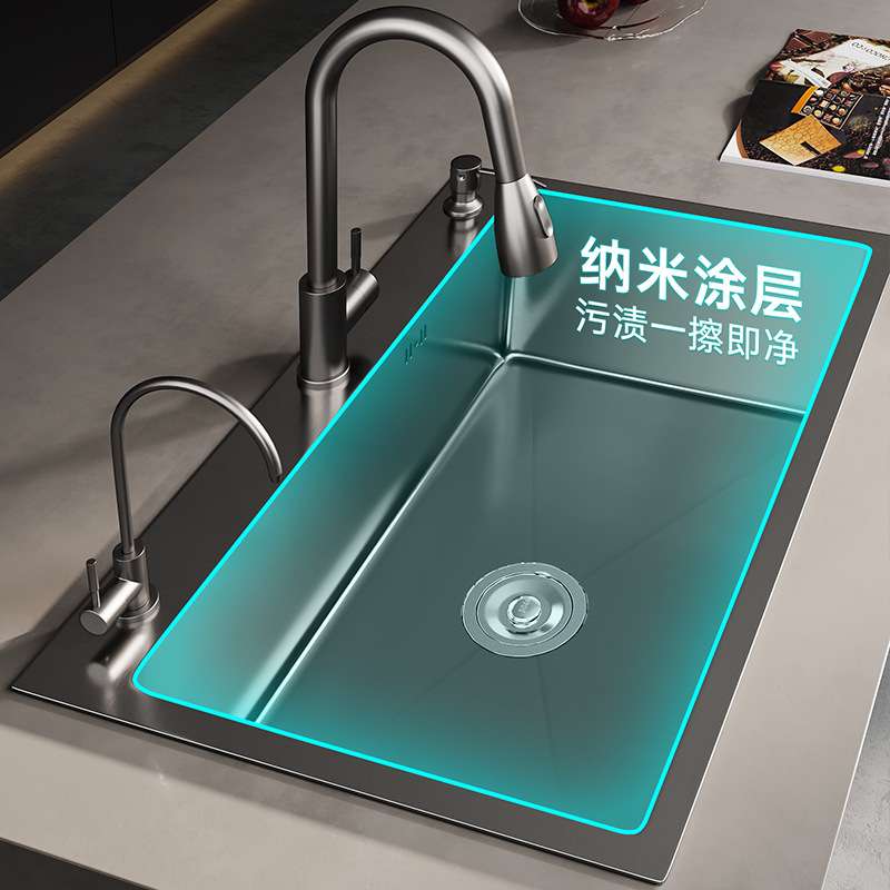 轻奢加厚手工大单槽洗菜盆不锈钢水槽厨房台下盆洗碗池洗手盆套装