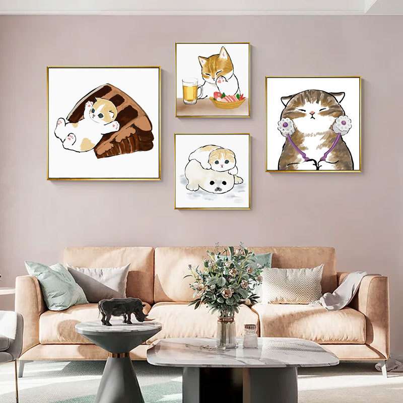 日式猫咪客厅装饰画卡通卧室床头儿童房挂画小清新奶茶店酒店壁画图片