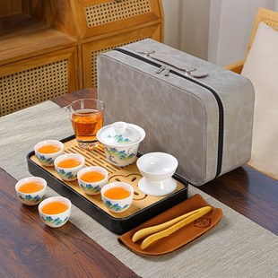家用羊脂玉白t瓷旅行茶具储排水茶盘陶瓷盖碗泡茶整 功夫茶具套装
