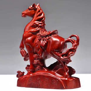 红木马摆件木头马工艺品枣红色马摆件家居动物实木质雕刻装饰客厅