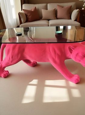 意式轻奢高级感豹子茶几设计师定制圆形玻璃茶台客厅家用异型边几