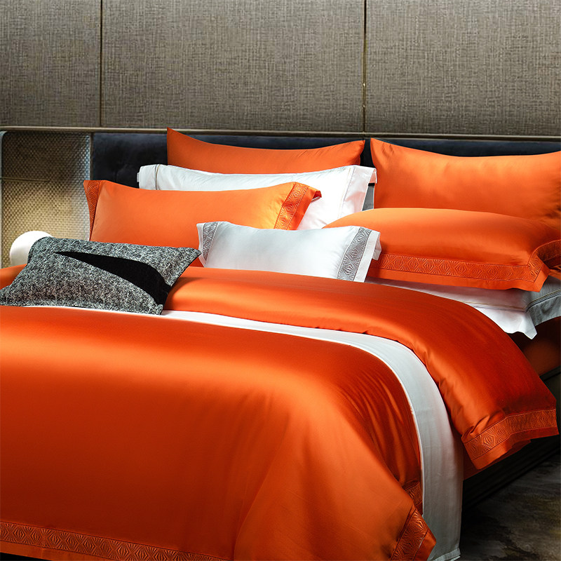 高端奢华床上用品18q0支纯棉全棉四件套纯色简约总统套房酒店被套