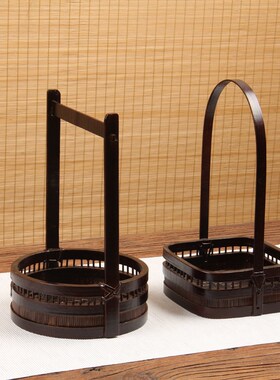 I9AT竹编花器花瓶小原流花道插花花篮花盆手工竹藤编田园禅意茶台