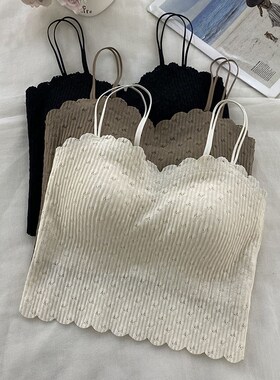 古妃3051薄款蕾丝吊带背心女带胸垫防走光美背纯欲U百搭外穿抹胸