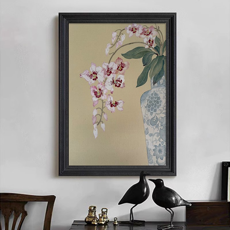 青花瓷静物植物花卉法式复古客厅装饰挂画入户玄关中古Z风手绘油图片
