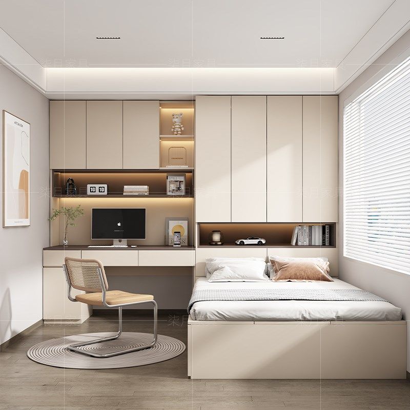 全屋定制整体榻榻米床架+s衣柜+书柜书架多功能储物儿童房卧室定