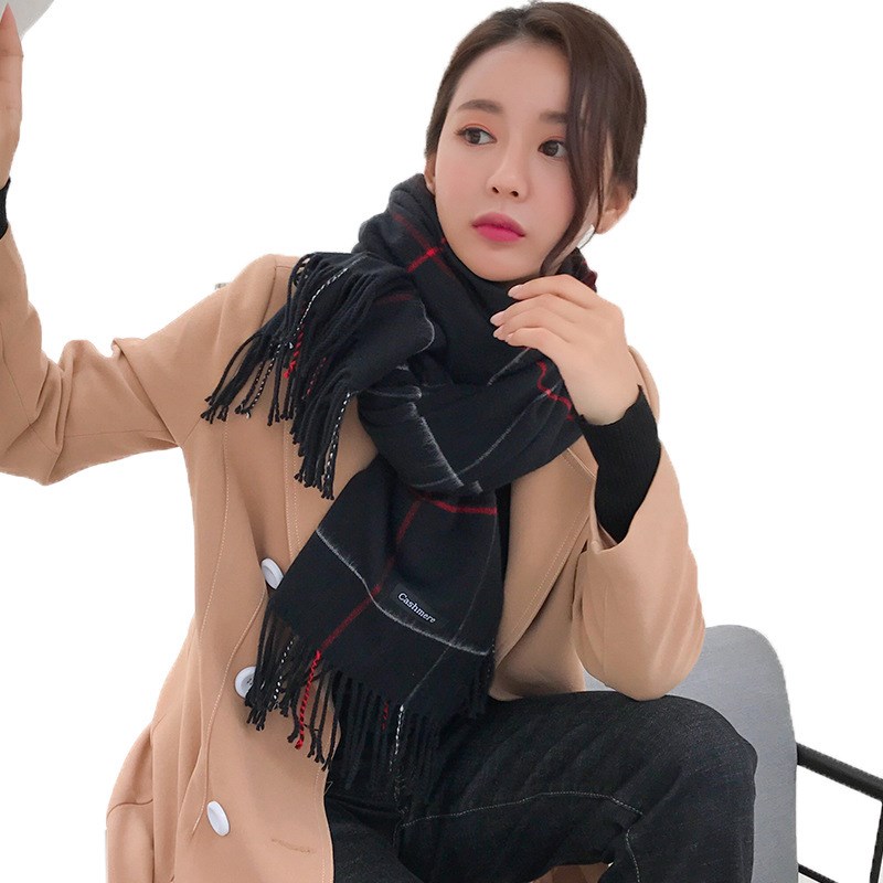 格子围巾女秋冬款围脖男士英伦大格拉绒流苏披肩驼色羊绒保暖围巾