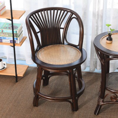 天然藤编藤椅子胡桃色小转椅家用阳台休闲麻将椅化妆凳电脑椅客厅