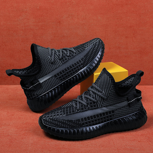 男童鞋夏c季薄款透气系鞋带运动鞋男孩跑步鞋女学生网鞋全黑色耐