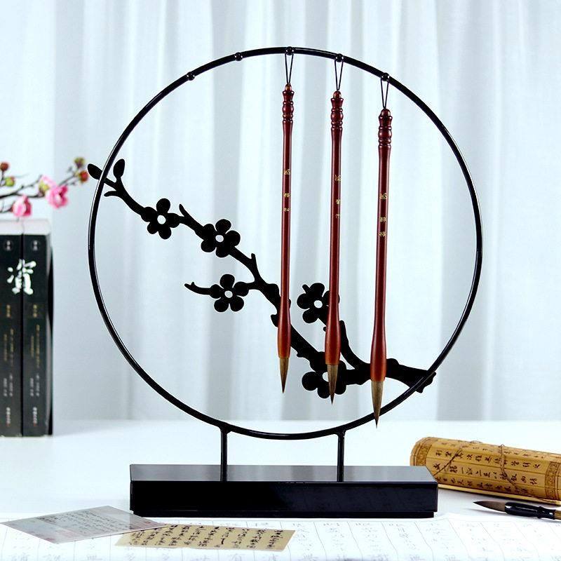 .毛笔架笔挂金属毛笔挂架中毛笔架子复古摆件文房四宝新中式书图片