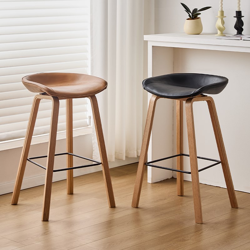 现代简约实木吧台椅家o用高凳子创意前台椅吧凳休闲酒吧椅高脚椅