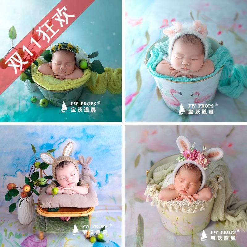 宝沃儿童摄影样片田园主题拍摄道具宝宝百天照新生婴儿纯色服装