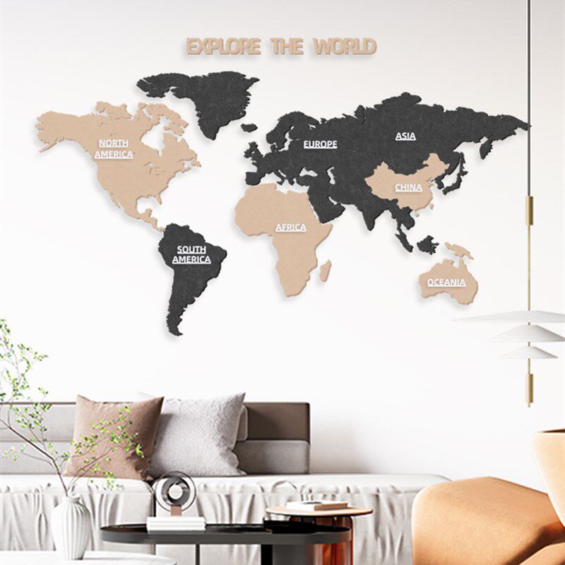 世界地图墙面装饰墙贴背景墙装饰画现代简约卧室客厅立体墙挂件背