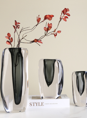 现代轻奢超厚琉璃花瓶摆件极简客厅样板间电视柜艺术X插花花器装