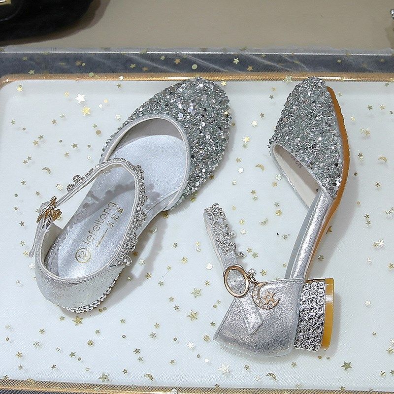水钻亮片包头女童高跟凉鞋公主鞋时尚洋气百搭舒适软底六一演出鞋,童鞋/婴儿鞋/亲子鞋,水晶/水钻鞋,淘宝优惠券,粉丝福利购,淘宝优惠卷
