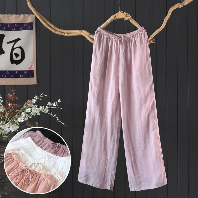 2025年夏新品文艺气质100%苎麻长裤凉爽宽松显瘦纯色阔腿直筒裤女,女装/女士精品,休闲裤,淘宝优惠券,粉丝福利购,淘宝优惠卷