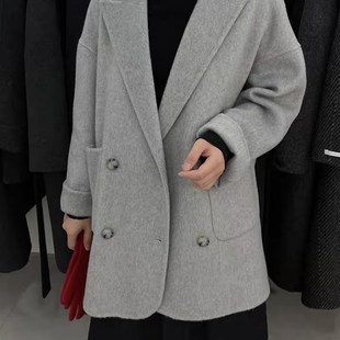 口碑王!2024双面羊绒羊毛新款高档大衣女宽松西装通勤小个子外套