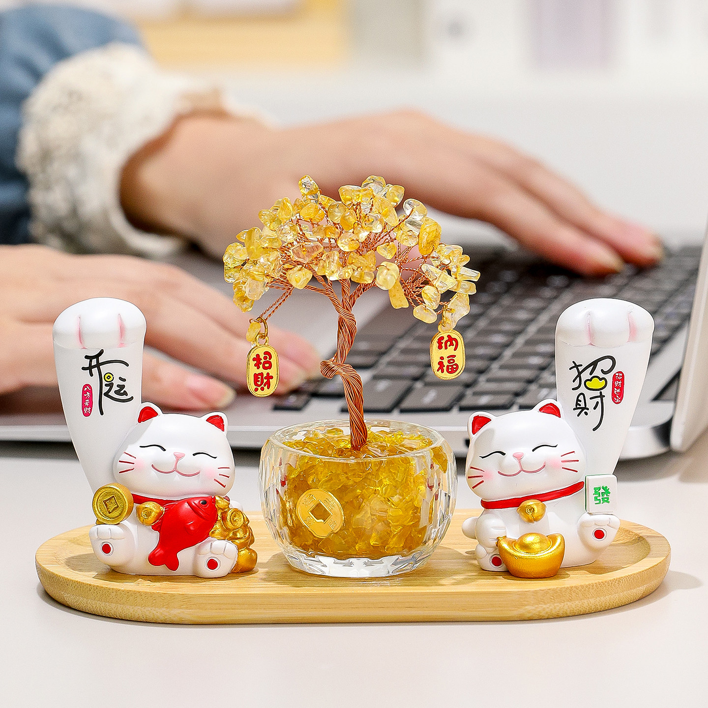 巨力招财猫天然水晶发财树桌面摆件玄关酒柜可爱轻奢办公室装饰品,家居饰品,装饰摆件,淘宝优惠券,粉丝福利购,淘宝优惠卷