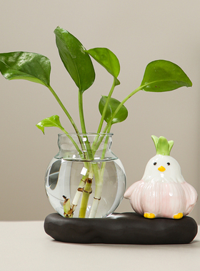 卡通蒜鸟陶瓷水培小摆件工位好物