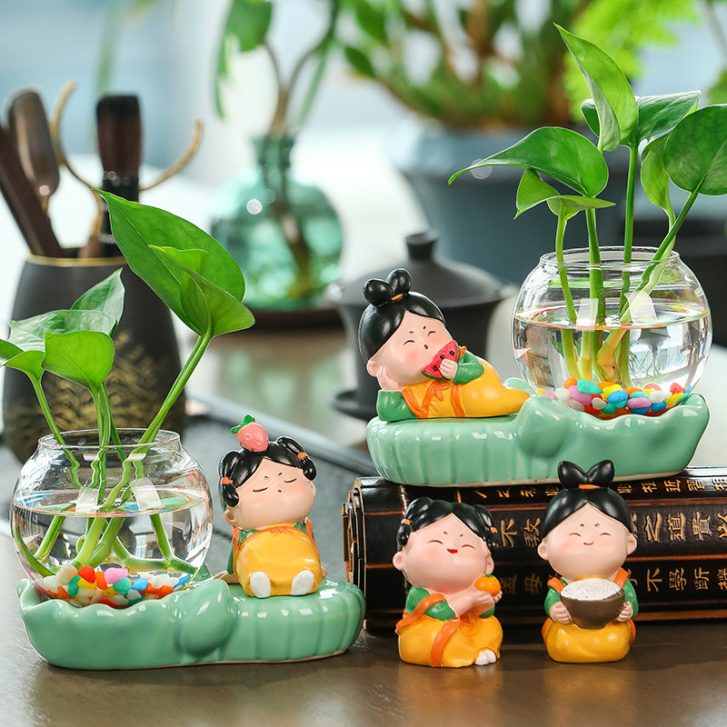 新中式创意可爱唐仕女水培花瓶摆件家居客厅飘窗办公室桌面小摆设,家居饰品,装饰摆件,淘宝优惠券,粉丝福利购,淘宝优惠卷