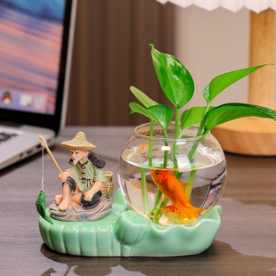 姜太公钓鱼翁摆件可爱花瓶造景装饰小鱼缸景观玄关桌面配件小摆设