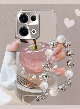 适用水晶苹果OPPOReno13手机壳12防摔11保护套10pro+女9新款8电镀7se镜面6夏天5k夏日4自带手链创意小众简约