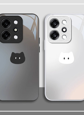 适用黑白猫咪OPPOReno14手机壳13金属漆12玻璃11新款10pro+女情侣男9防摔8保护套7se硅胶6全包5K/3元气版专用