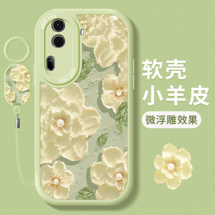 适用opporeno11手机壳新款reno10pro硅胶reno9/8/7防摔reno6可爱女网红reno5k花朵reno4se/3挂绳2高级感全包+