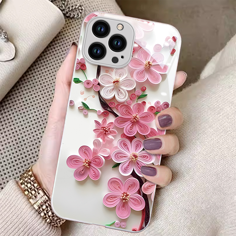 适用苹果15promax手机壳新款iphone14pro玻璃13防摔12可爱女11网红xsmax简约8plus桃花7p高级感6s镜头全包se2