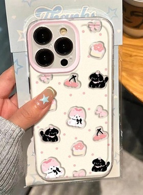 适用樱桃小狗苹果16E手机壳iPhone15promax新款14plus防摔13mini保护套12女11男8透明7超薄xsmax全包6s硅胶xr