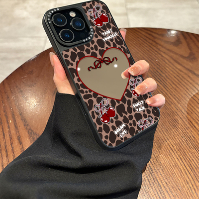 适用苹果系列豹纹爱心手机壳