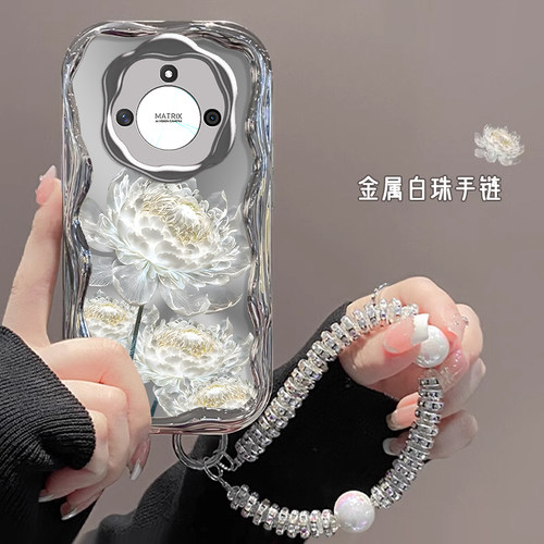 适用华为荣耀x50pro手机壳新款x40i硅胶防摔honor可爱女网红x30昙花x20se电镀x10手链9x高级x8x镜头全包GT