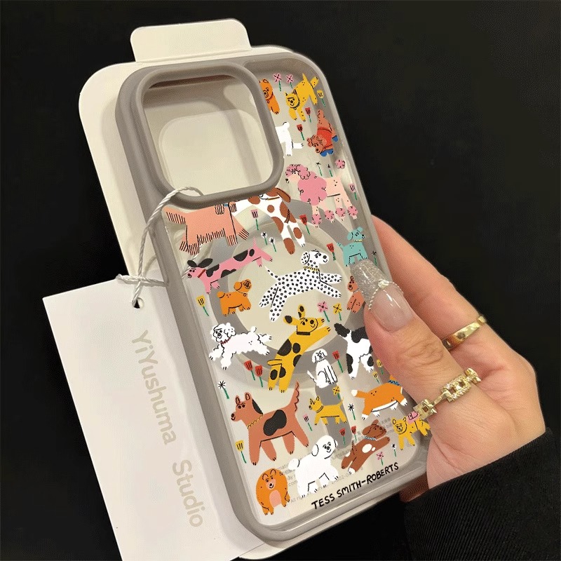 适用苹果系列花朵狗狗手机壳