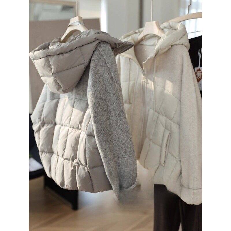 特大码女装300斤呢子拼接时尚休闲棉衣服女2025秋冬新款连帽外套