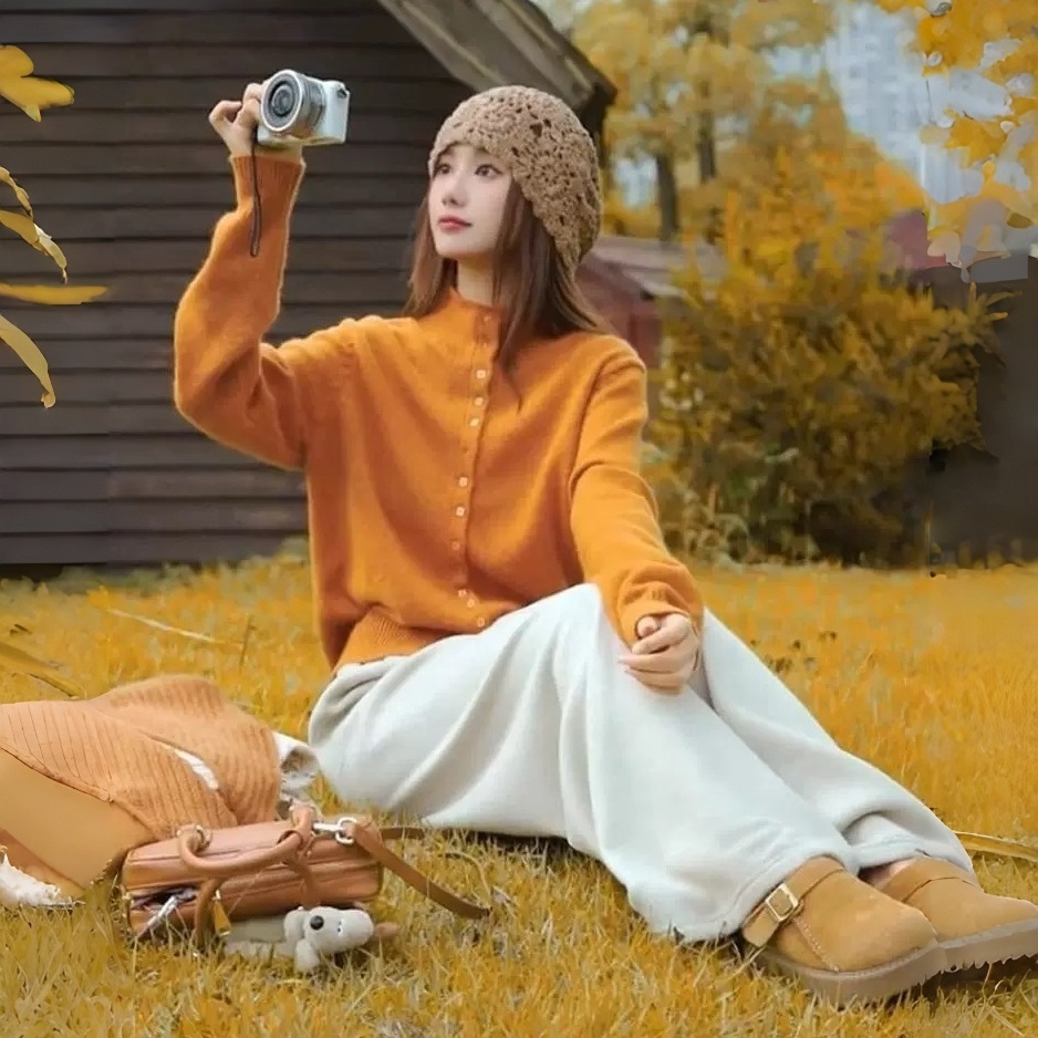 巨好看的橘色半高领毛衣