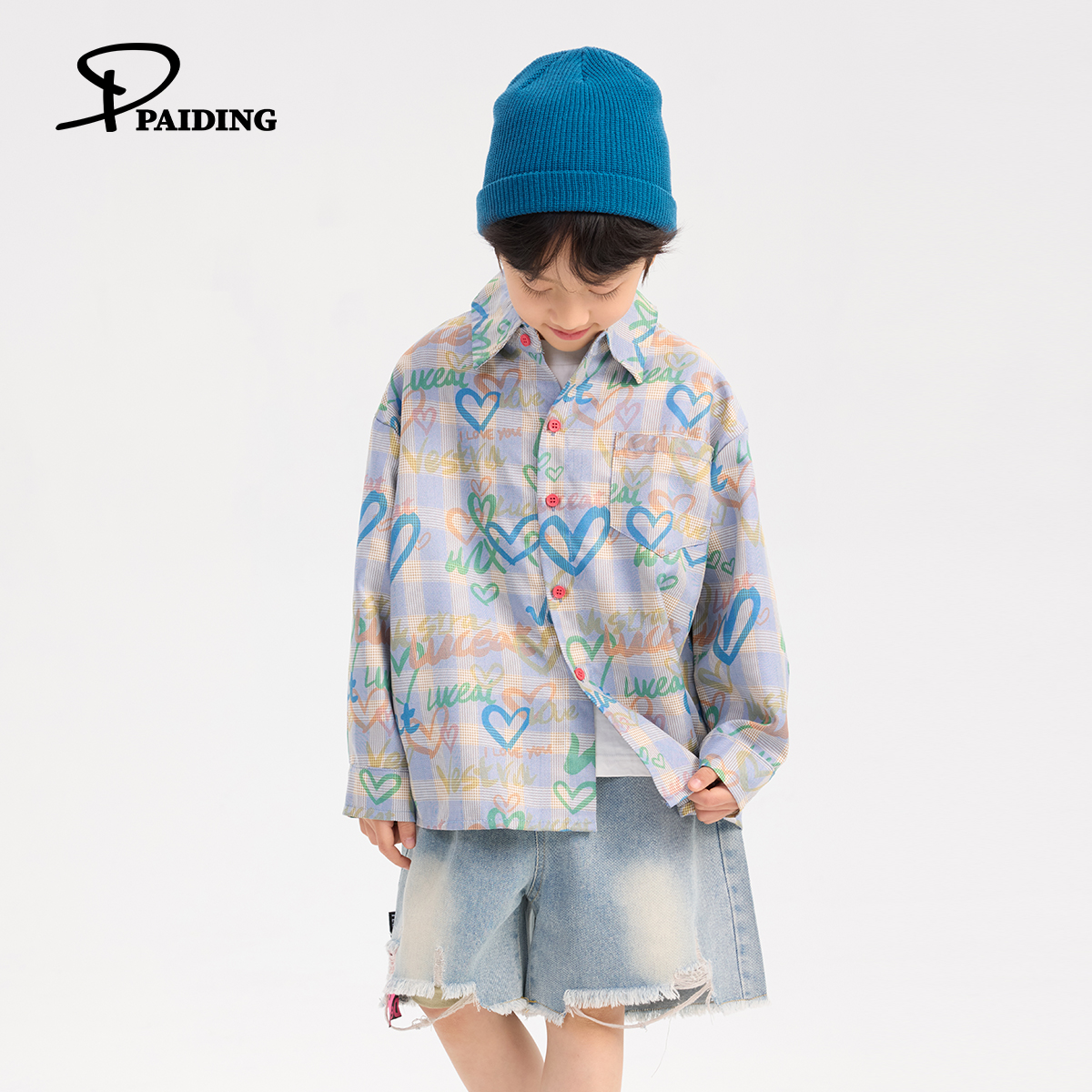 PAIDING男童衬衫儿童上衣2025新款秋装格子衬衣长袖休闲洋气童装