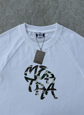 Mertra 夏季新款字母印花圆领绿迷彩短袖高街休闲百搭宽松白色T恤