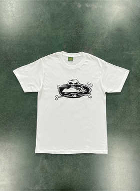 Corteiz圆领纯棉短袖T恤Alcatraz Skull高质量印花街头简约滑板风