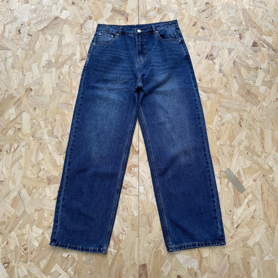 Derschutze新款时尚维纳斯女神绣花牛仔裤男女夏季百搭休闲直筒裤