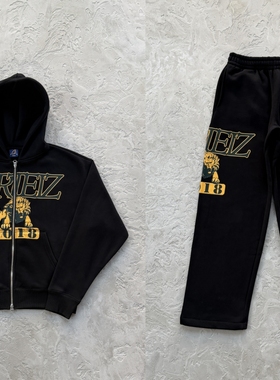 Corteiz 男女嘻哈风狮子开衫连帽Lion Varsity zip set 运动套装